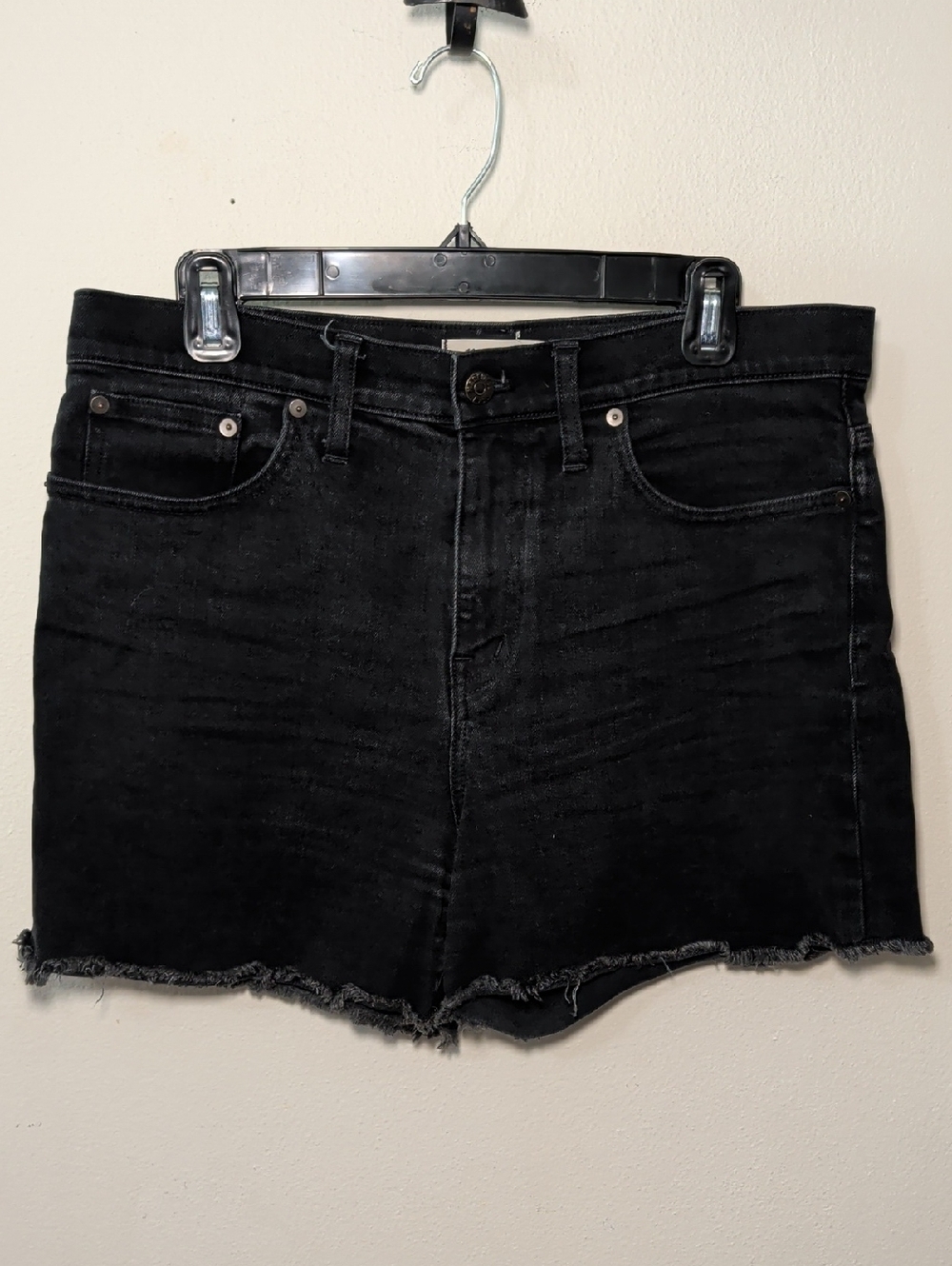 Madewell High Waist Black Denim Shorts Raw Hem 4" Inseam Festival Women Size 29"